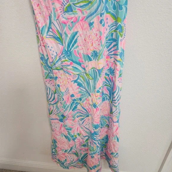 Lilly Pulitzer Maxi Dress Tie Strap Sleeveless Pink Blue Floral Women's M - Picture 2 of 7